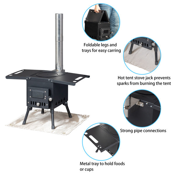 Wood Camping Stove Black 57.5*31*37cm Doba